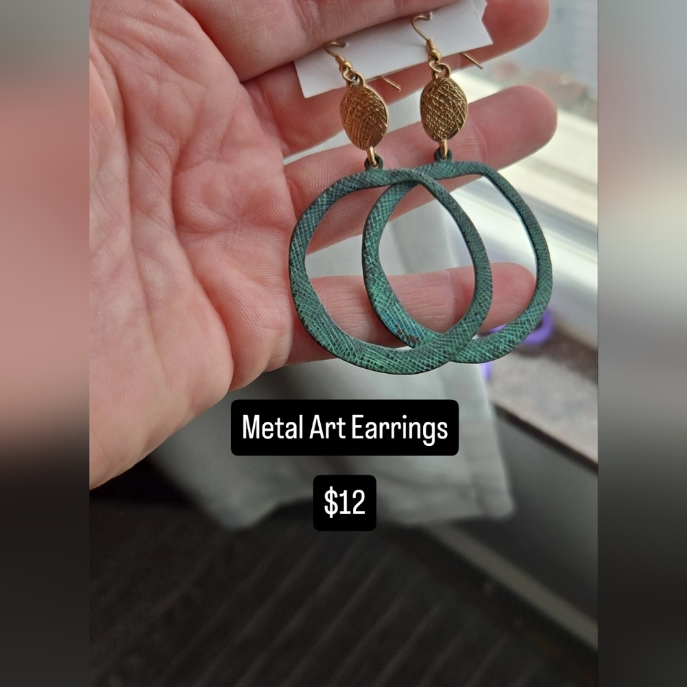 Green Metal Art Earrings